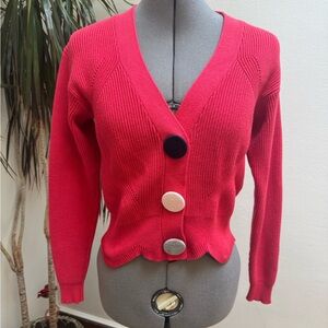 Moth Anthropologie Res Ribbed Cardigan Oversized Buttons Scalloped Hem